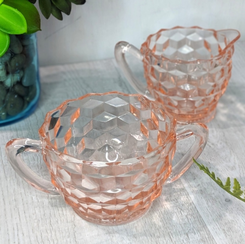 Vintage 1950s Pink Creamer and Sugar Set